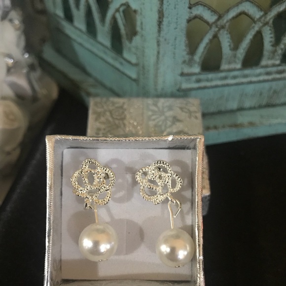 New beautiful rose and pearl earrings 925 - Picture 5 of 6
